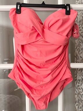 LANDS END Twist Ruched Bandeau Swimsuit Sz XL NWT